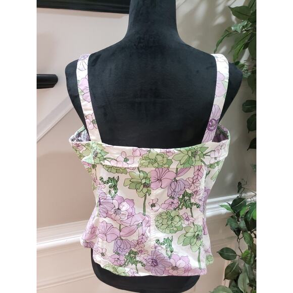 Loft Women's White Floral Cotton Square Neck Sleeveless Casual Top Blouse 14P - Picture 5 of 12